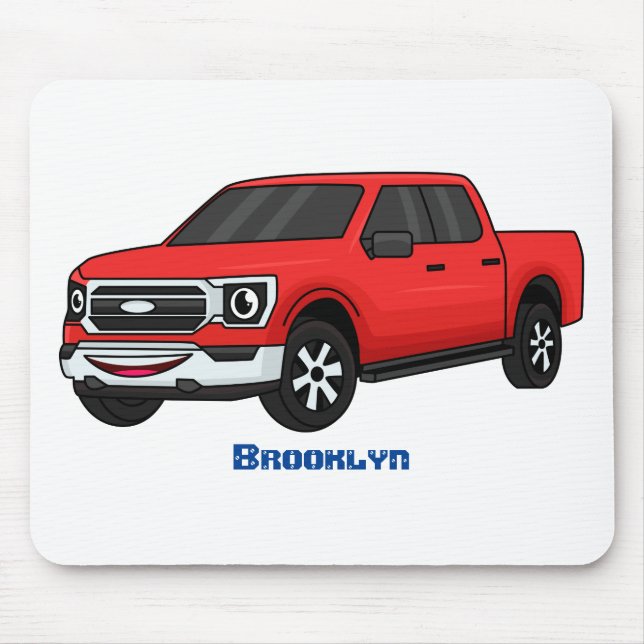 Cute Red pickup lastbil tecknad illustration Musmatta (Framsidan)