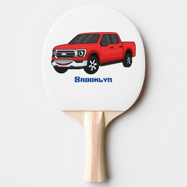 Cute Red pickup lastbil tecknad illustration Pingisracket (Framsidan)