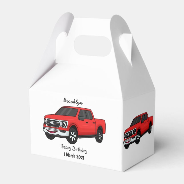 Cute Red pickup lastbil tecknad illustration Presentaskar (Framsidan Sidan)