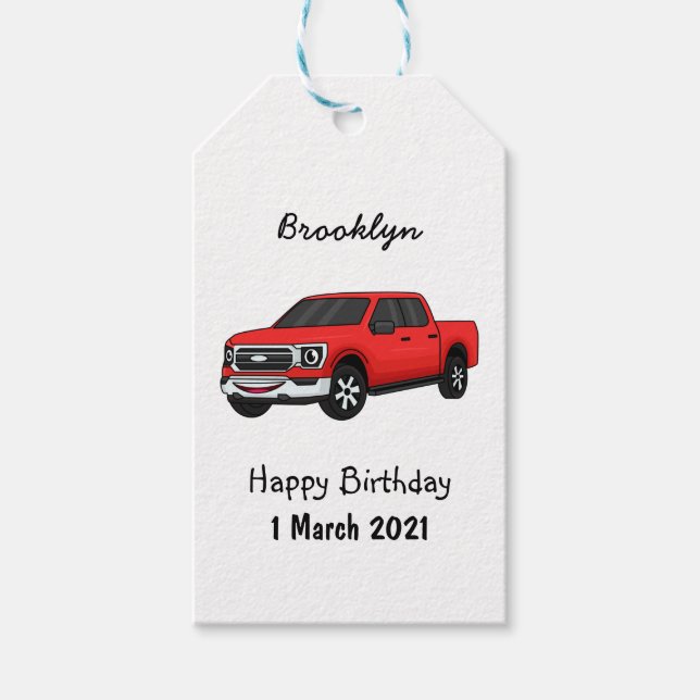 Cute Red pickup lastbil tecknad illustration Presentetikett (Framsidan)