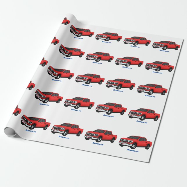 Cute Red pickup lastbil tecknad illustration Presentpapper (Utrullad)