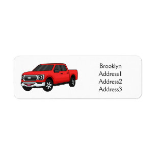 Cute Red pickup lastbil tecknad illustration Returadress Etikett