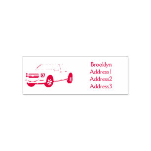 Cute Red pickup lastbil tecknad illustration Självfärgande Stämpel
