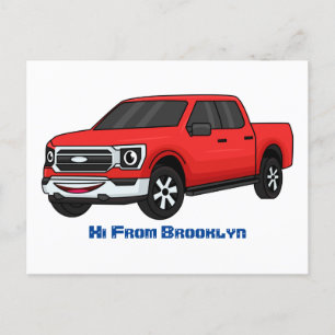 Cute Red pickup lastbil tecknad illustration Vykort