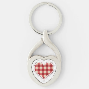 Cute Red Play Heart and Dots Twisted Heart Silverfärgad Nyckelring