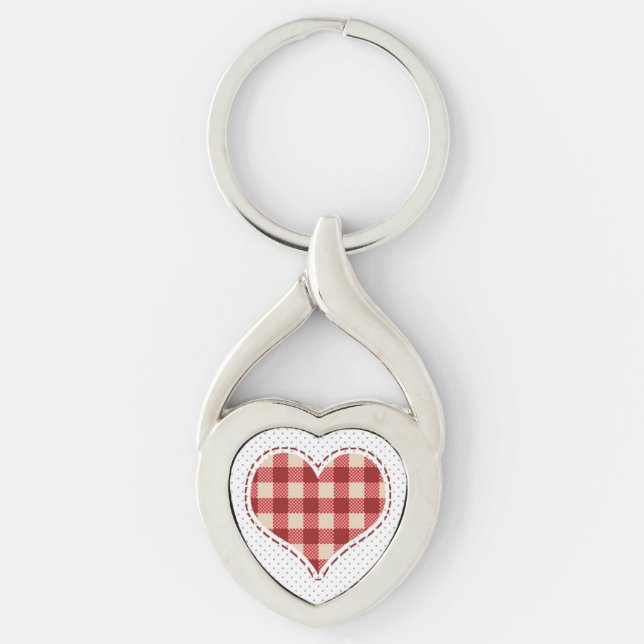 Cute Red Play Heart and Dots Twisted Heart Silverfärgad Nyckelring (Framsidan)
