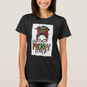 Cute Red Play One Merry School Nurse Messy Bun Pa T Shirt