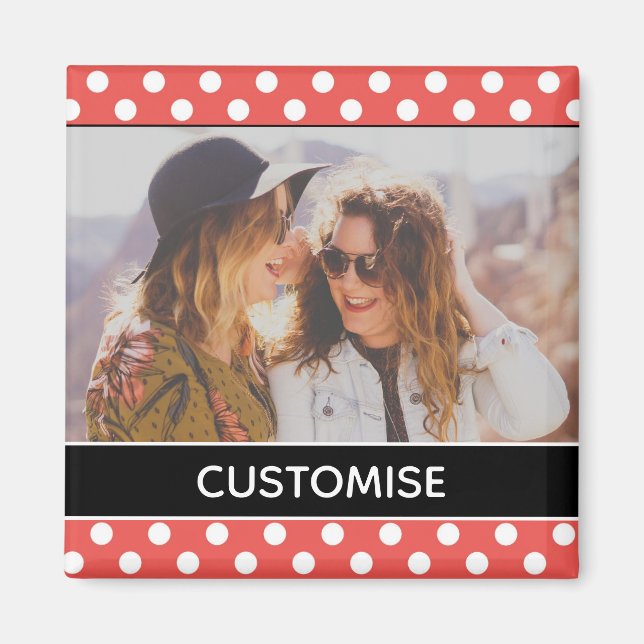 Cute Red Polka Dot Anpassningsbar Photo Personlig Magnet (Framsidan)