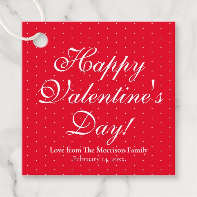 Cute Red Polka dot anpassningsbar script Valentine Gåvor Etiketter (Framsida)