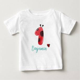 Cute Red Polka dot Ladybug 1st Birthday party namn T Shirt