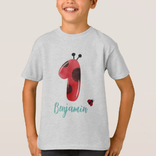 Cute Red Polka dot Ladybug 1st Birthday party namn T Shirt