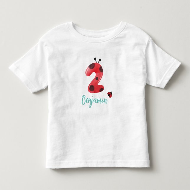 Cute Red Polka dot Ladybug 2:a födelsedagen party  T Shirt (Framsida)