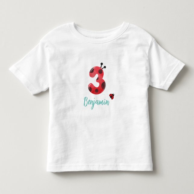 Cute Red Polka dot Ladybug 3rd Birthday party namn T Shirt (Framsida)