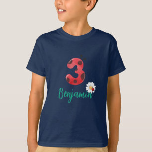 Cute Red Polka dot Ladybug 3rd Birthday party namn T Shirt