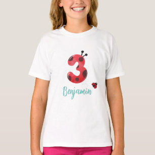 Cute Red Polka dot Ladybug 3rd Birthday party namn T Shirt