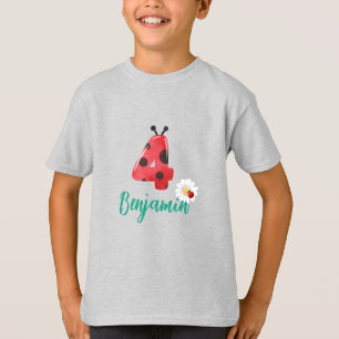 Cute Red Polka dot Ladybug 4e födelsedagen party n T Shirt