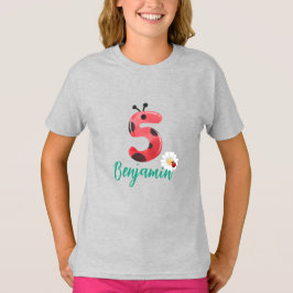 Cute red Polka dot Ladybug 5th Födelsedagsfest nam T Shirt