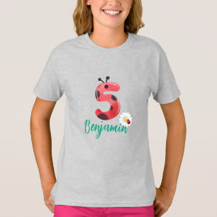 Cute red Polka dot Ladybug 5th Födelsedagsfest nam T Shirt