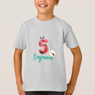 Cute red Polka dot Ladybug 5th Födelsedagsfest nam T Shirt