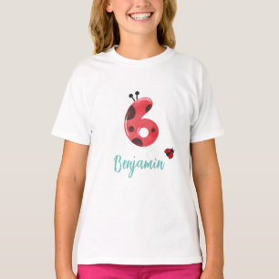Cute Red Polka dot Ladybug 6e Födelsedagsfest namn T Shirt