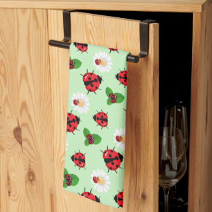 Cute Red Polka dot Ladybug-Daisy sommar Kökshandduk