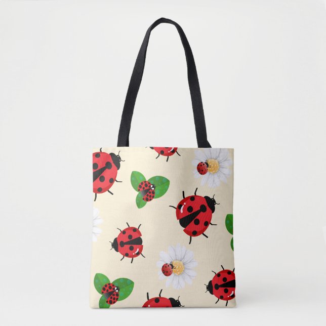 Cute Red Polka dot Ladybug-Daisy sommar Tygkasse (Framsida)