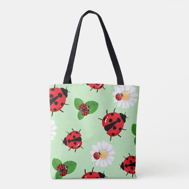 Cute Red Polka dot Ladybug-Daisy sommar Tygkasse (Baksida)
