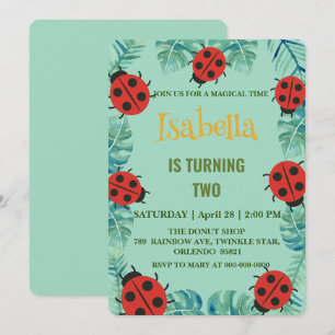 Cute Red Polka dot Ladybug Jungle Lämna Birthday Inbjudningar