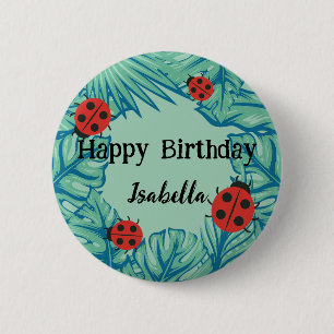 Cute Red Polka dot Ladybug Jungle Lämna Birthday Knapp