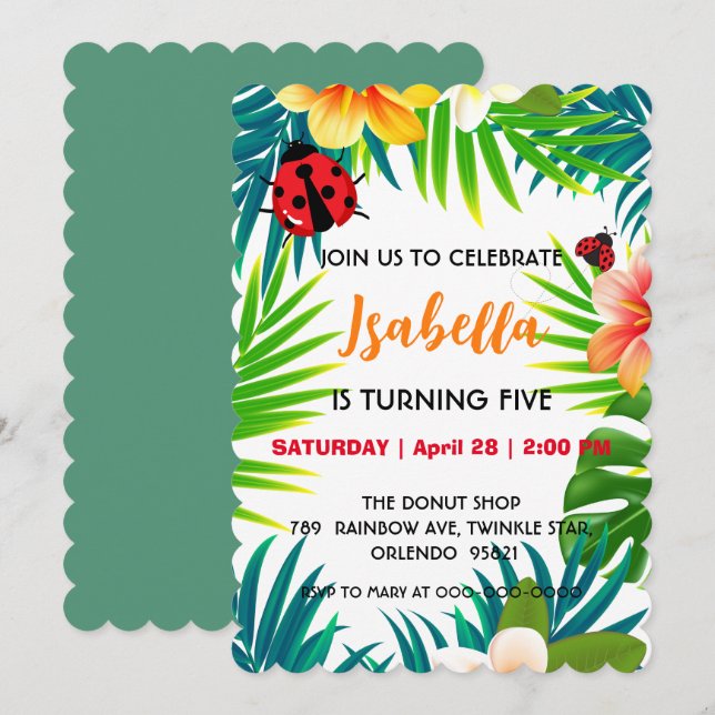 Cute Red Polka dot Ladybug sommardjungel Birthday Spara Datumet (Fram/baksida)