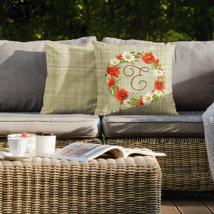 Cute Red Poppy White Gult Daisy Blommor Utandning Kudde