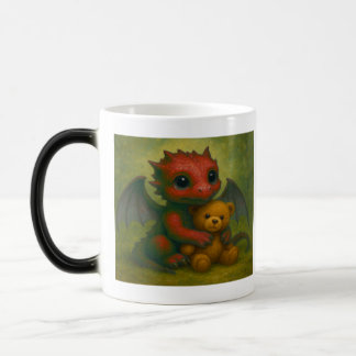 Cute Red Puppy Eyed Baby Dragon med Nalle Magisk Mugg