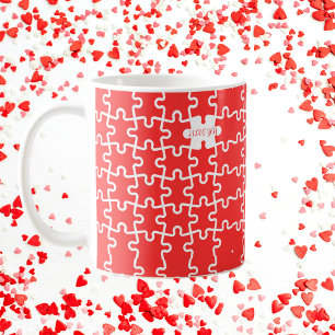 Cute Red Puzzle "I Kärlek You" Kaffemugg