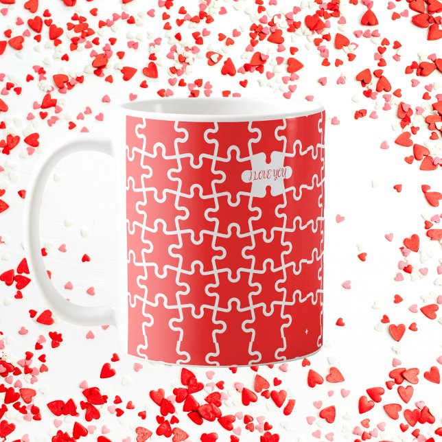 Cute Red Puzzle "I Kärlek You" Kaffemugg (Skapare uppladdad)