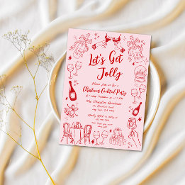 Cute Red quirky christmas cocktail party doodle Inbjudningar