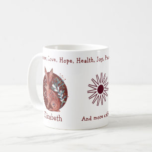 Cute Red Rabbit and Plants. Lustigt och positivt Kaffemugg