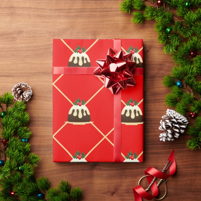 Cute Red Rand julpudding Gift Presentpapper (Julgåva)