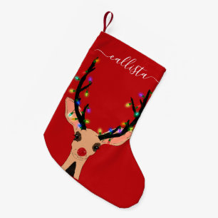 Cute Red Reindeer Hjort Glowing jul Ljus Liten Julstrumpa