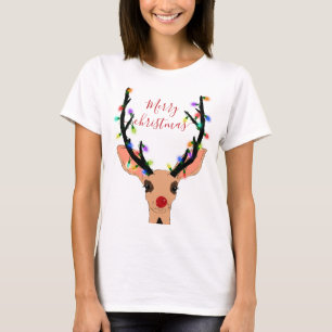 Cute Red Reindeer Hjort Glowing jul Ljus T Shirt