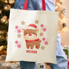 Cute Red Reindeer Namn Tygkasse
