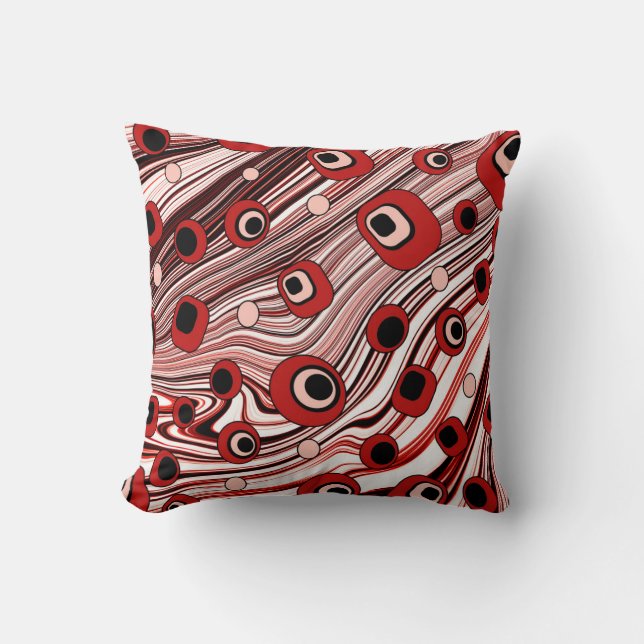 Cute Red Retro Stil Vågigt Mönster Dekorativ kudde (Framsida)