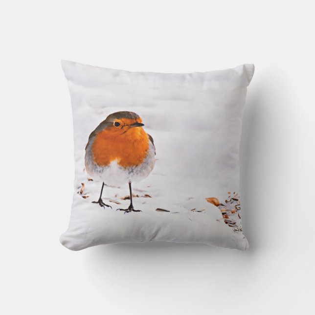Cute red robin (fågel) snö (vilt) kudde (Framsida)