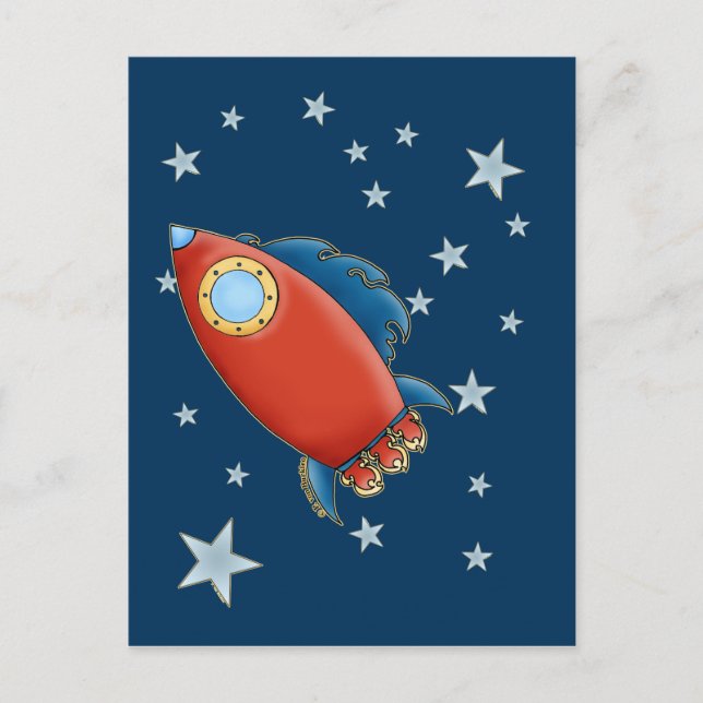 Cute Red Rocket & Stars Postkort Vykort (Framsida)