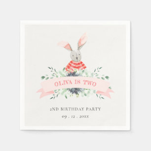 Cute Red Rosa Bunny Foliage any Age Birthday Pappersservett