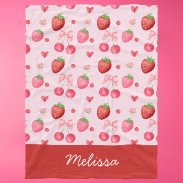 Cute Red Rosa Coquette Strawberry Cherry Fleecefilt