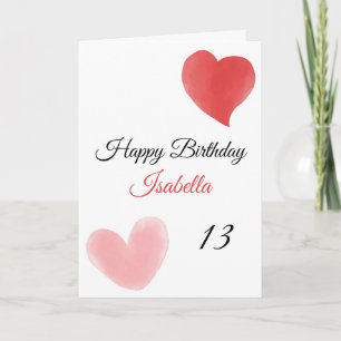 Cute Red & Rosa Dubbla Paint Hearts 13:e födelseda Kort