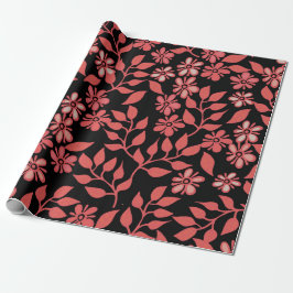 Cute Red & Rosa Flowers on Black Background Gift Presentpapper
