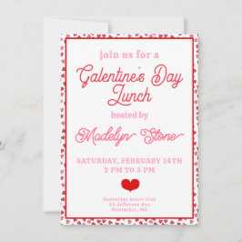 Cute Red & Rosa Hearts Galentine's Day Lunch Inbjudningar