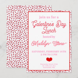 Cute Red & Rosa Hearts Galentine's Day Lunch Inbjudningar
