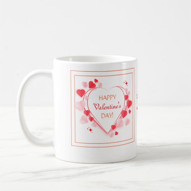 Cute Red Rosa Hearts Glad Alla hjärtans dag-gåva Kaffemugg (Vänster)